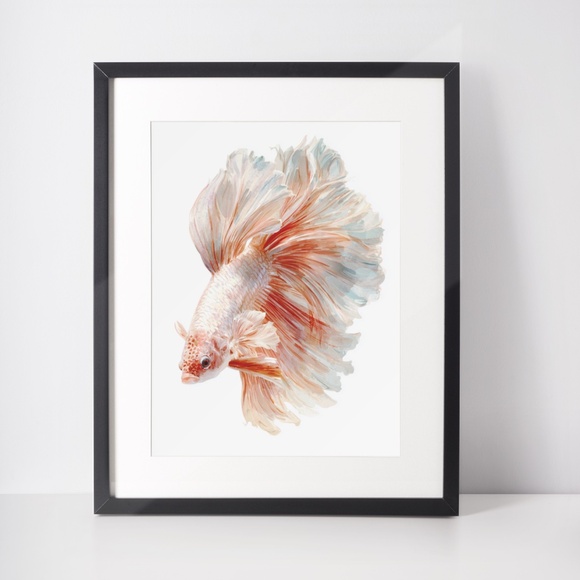 Watercolor Betta Fish Wall Art Print, Unframed - Vibrant Aquatic Elegance - Picture 3 of 6